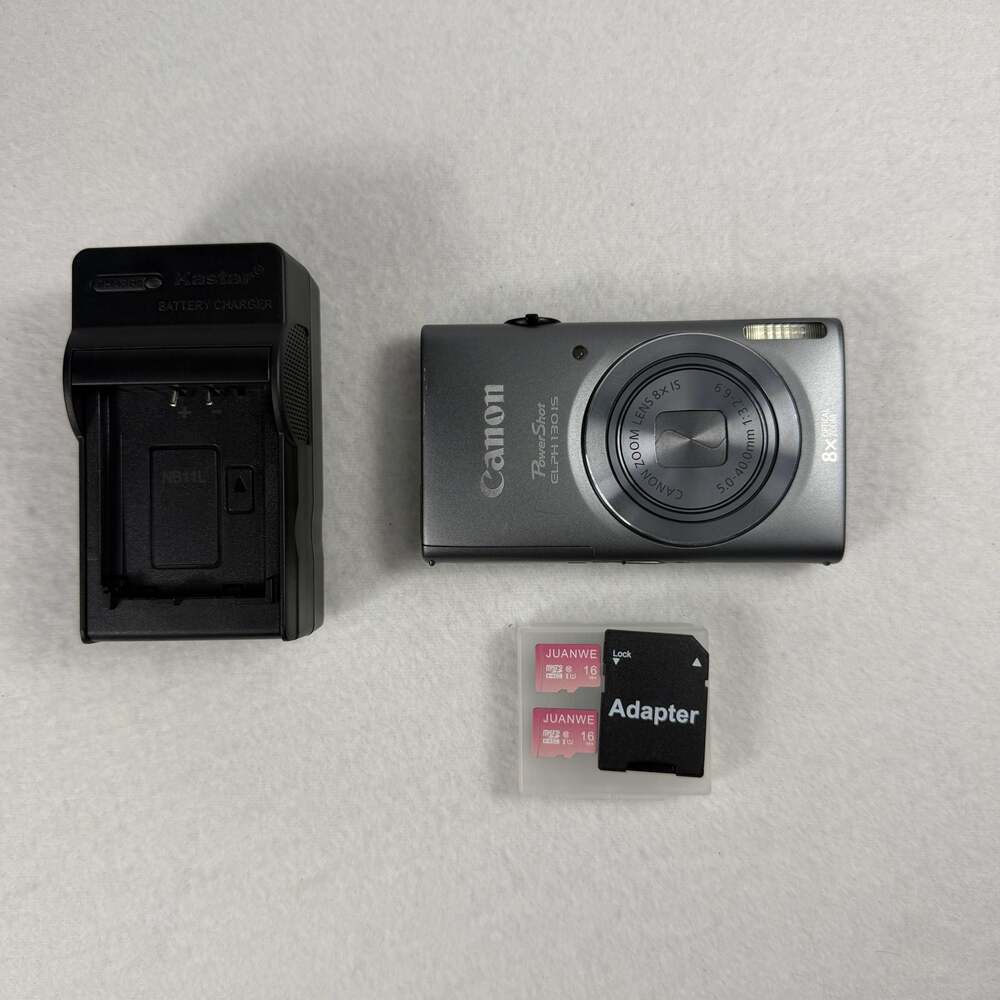 Canon PowerShot ELPH 130 IS 16MP 8x Zoom Camera Bundle Charger SD Cards